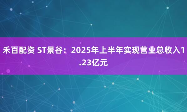 禾百配资 ST景谷：2025年上半年实现营业总收入1.23亿元